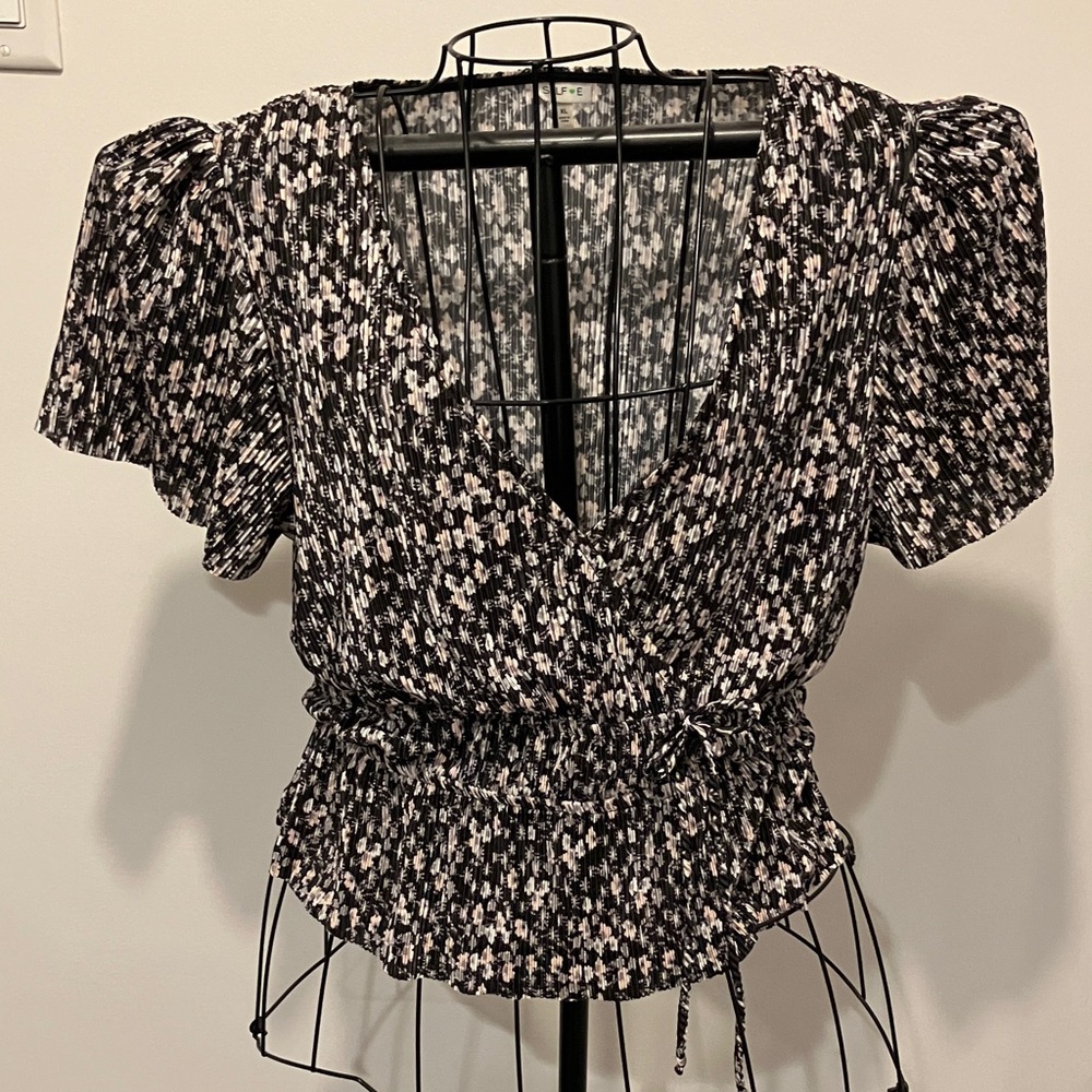 Elegant Black and White Floral Blouse